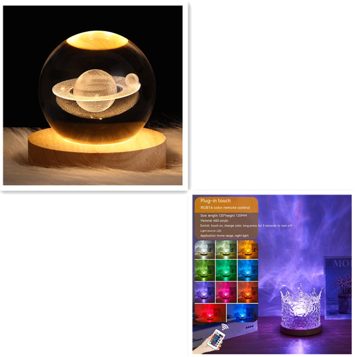 LED Water Ripple Night Light with Remote Control - 16 Color Dimmable Table Lamp