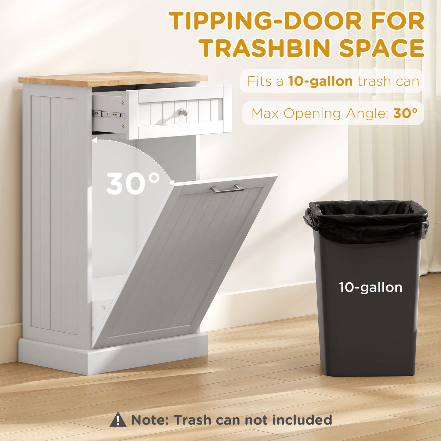 10 Gallon Tilt-Out Trash Cabinet with Storage Drawer - White