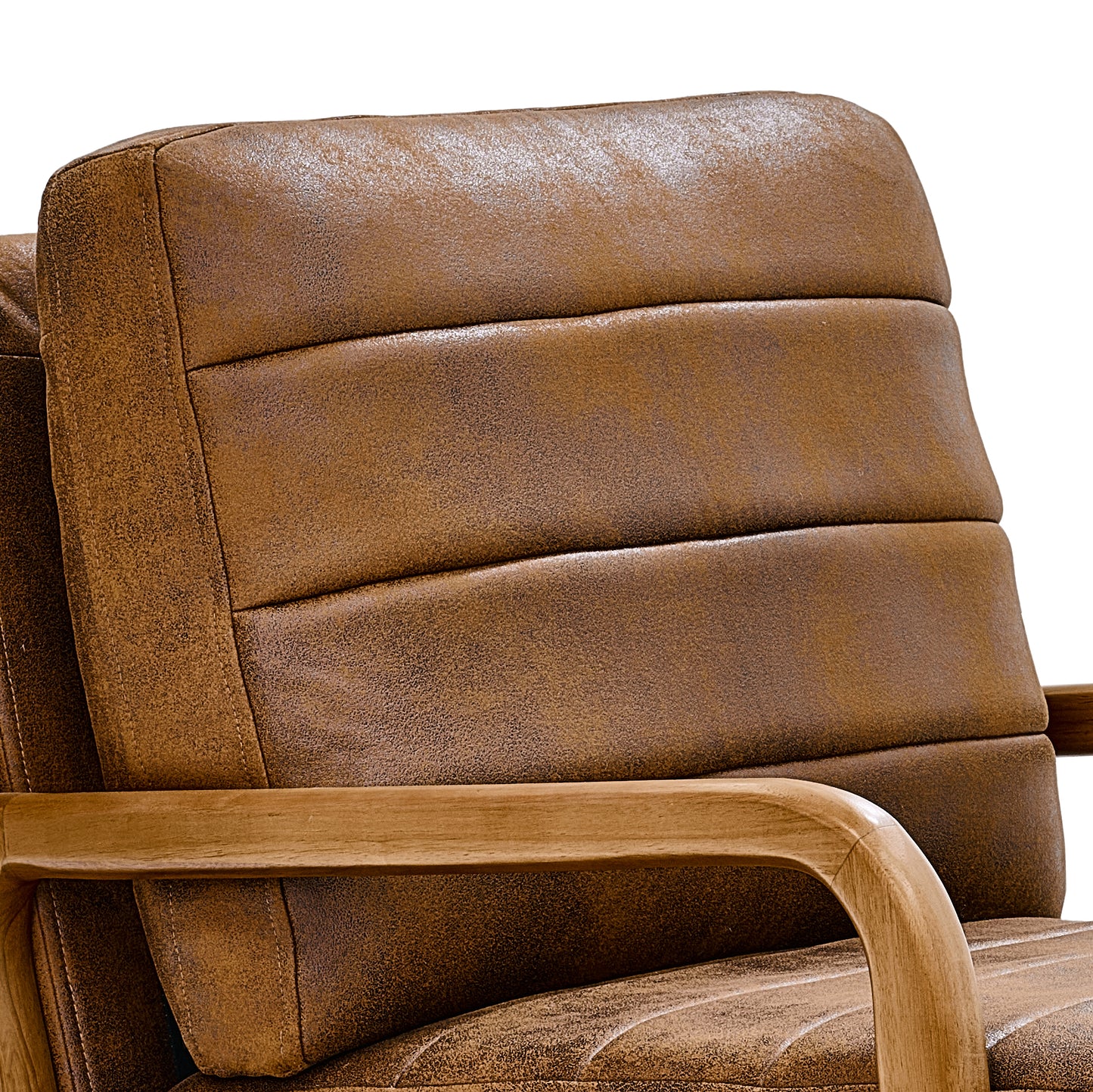 Mid-Century Modern Wood Armchair with Foil Fabric - Light Brown