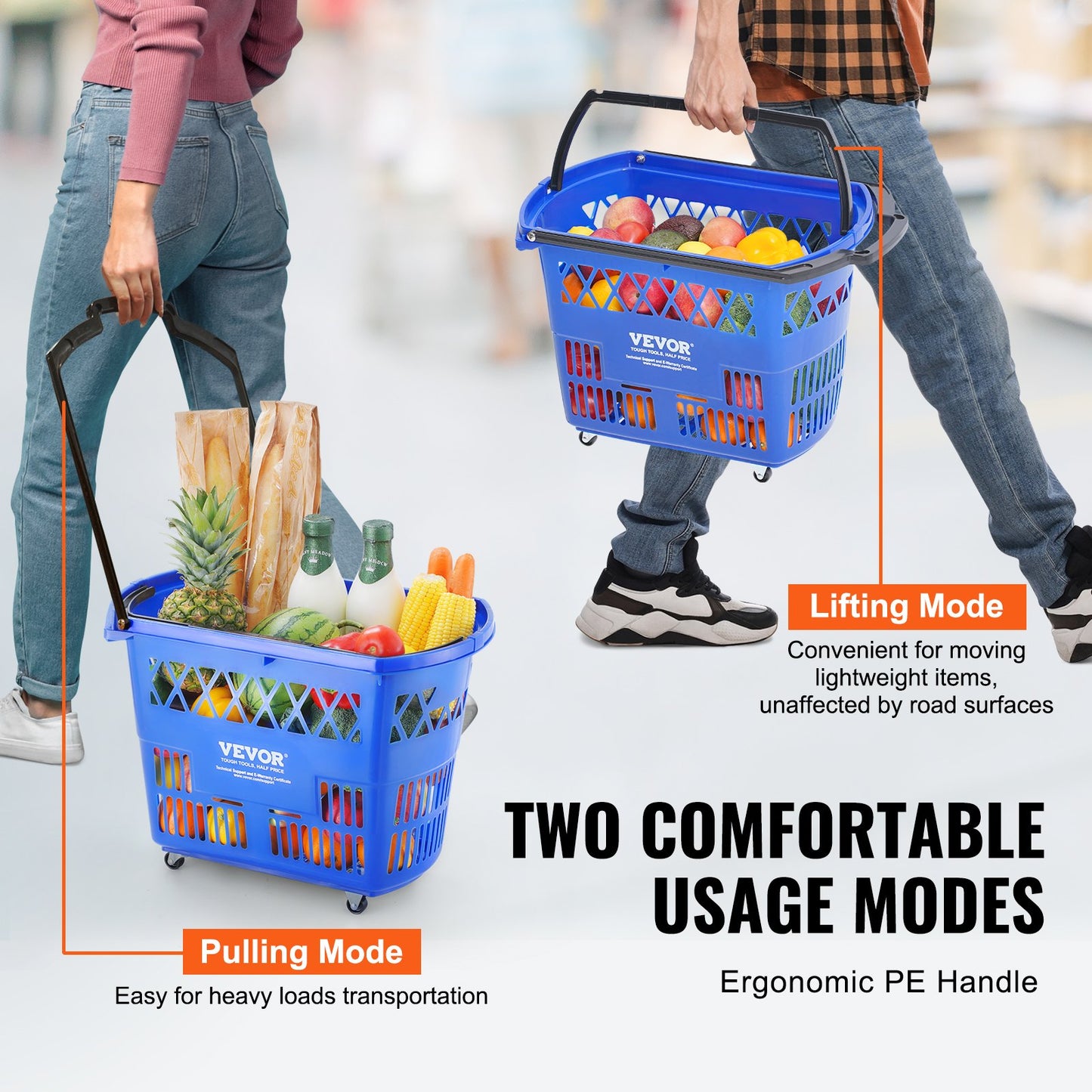 Set of 6 Large Capacity Plastic Shopping Trolleys with Wheels & Handles