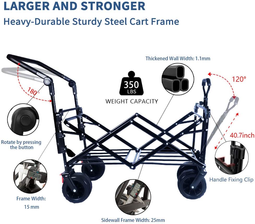 Collapsible Folding Wagon with Canopy - 140L All-Terrain Cart