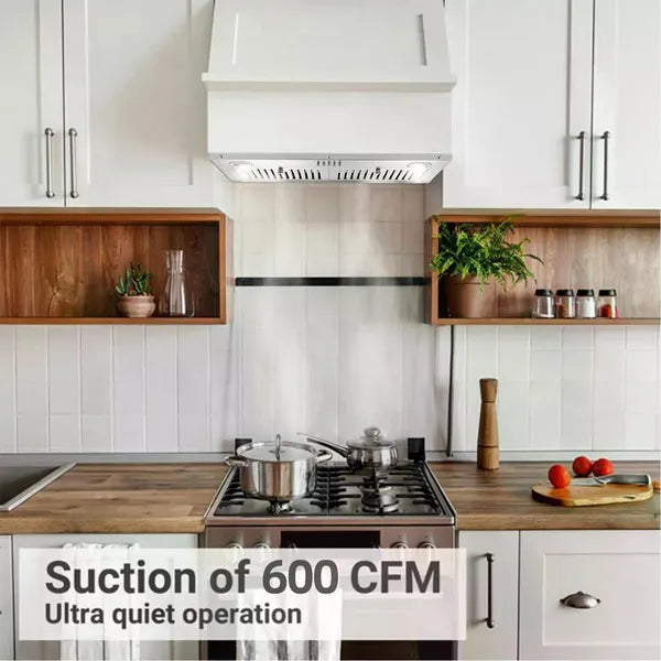 30 Inch Stainless Steel Range Hood 600 CFM Ducted & Ductless Kitchen Vent with LED Lights