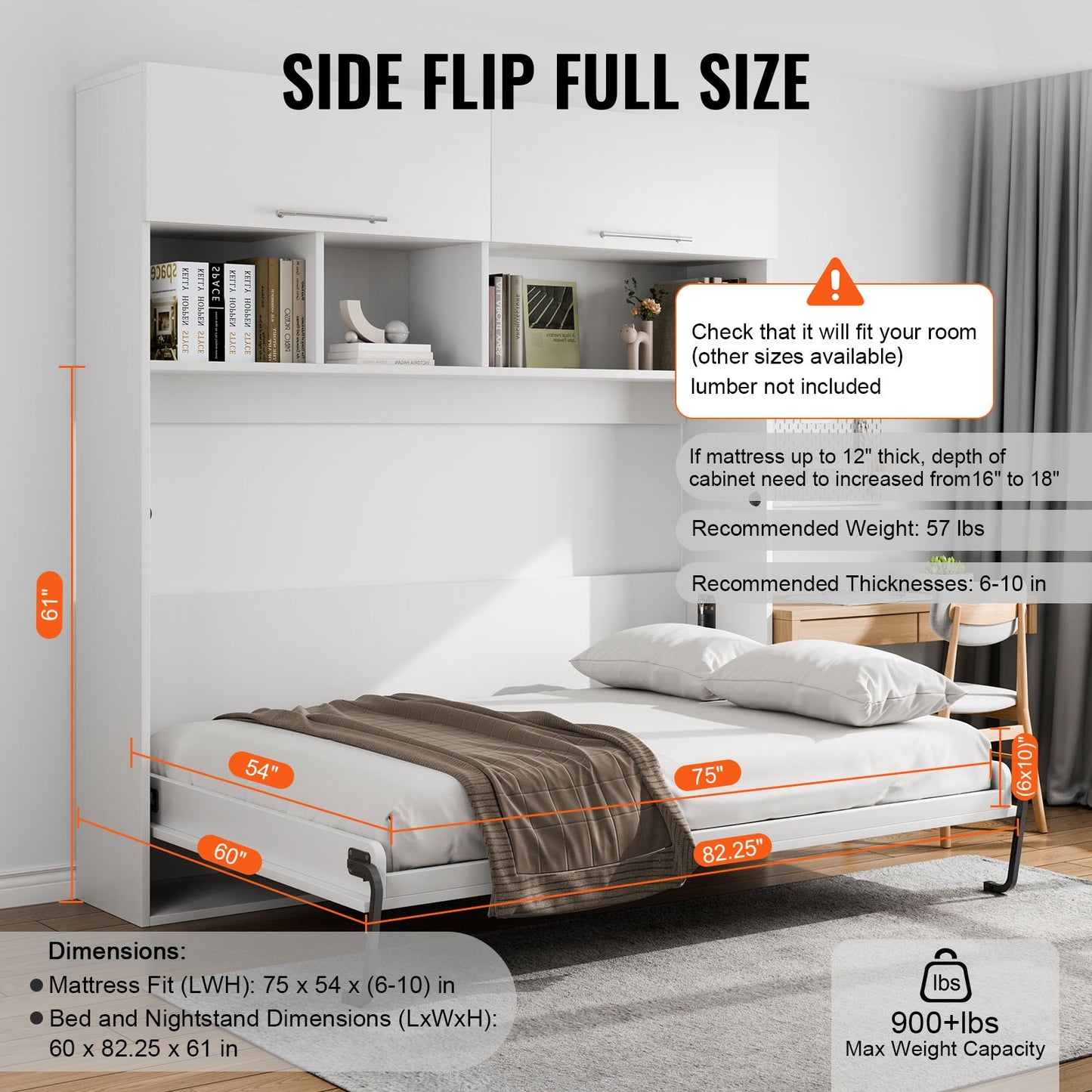 Twin Murphy Bed Kit with Hardware - DIY Wall Bed Folding Mechanism, Black