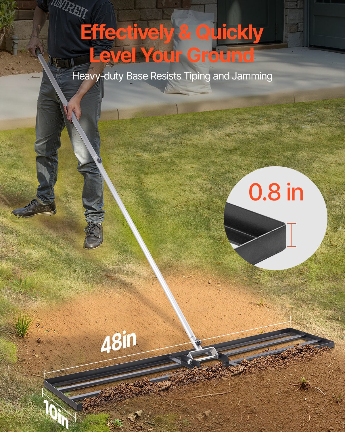 Heavy Duty Lawn Leveling Rake with Adjustable Handle - 48x10in Yard Tool