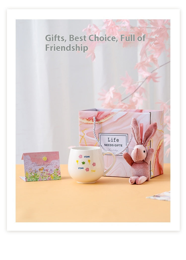Ceramic Tulip Glass Cup with Bunny Pendant and Gift Card, 301-400ml