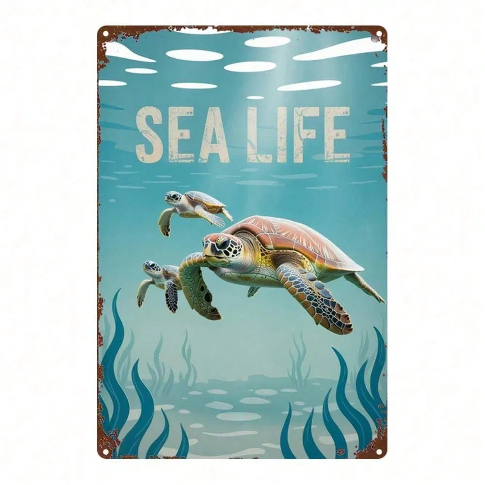 Metal Sea Turtle Wall Decor - 8x12 Inch Marine Life Sign