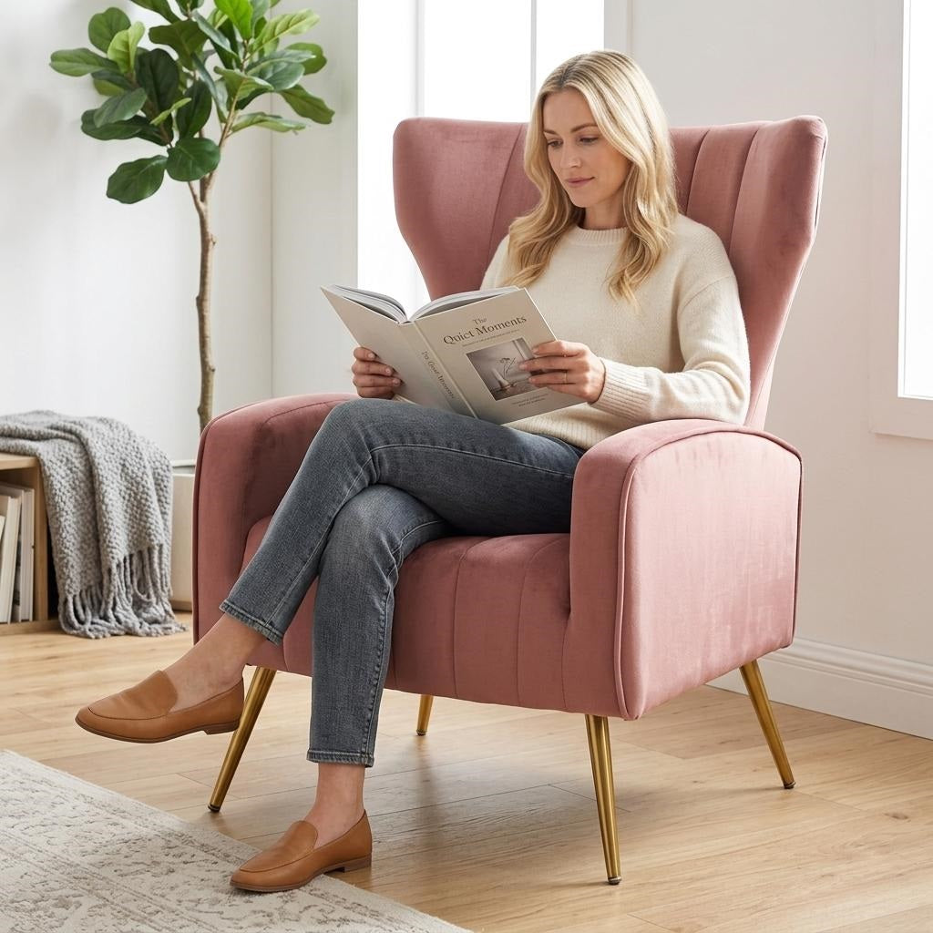 Velvet Accent Chair With Metal Legs, Modern Upholstered Armchair,