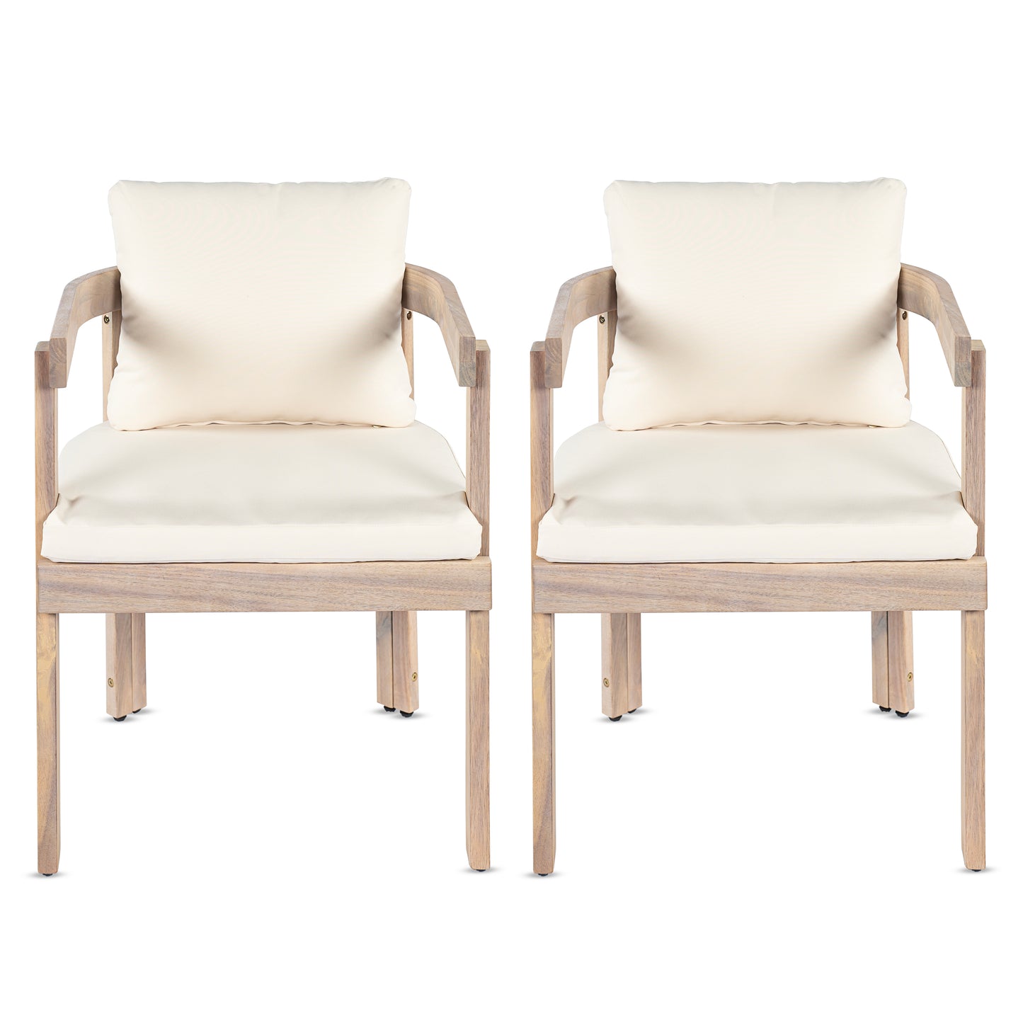 Acacia Wood Dining Chairs Set of 2 with Cream Cushions