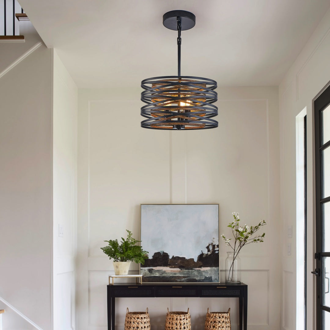 3-Light Industrial Pendant Chandelier with Wood Accents