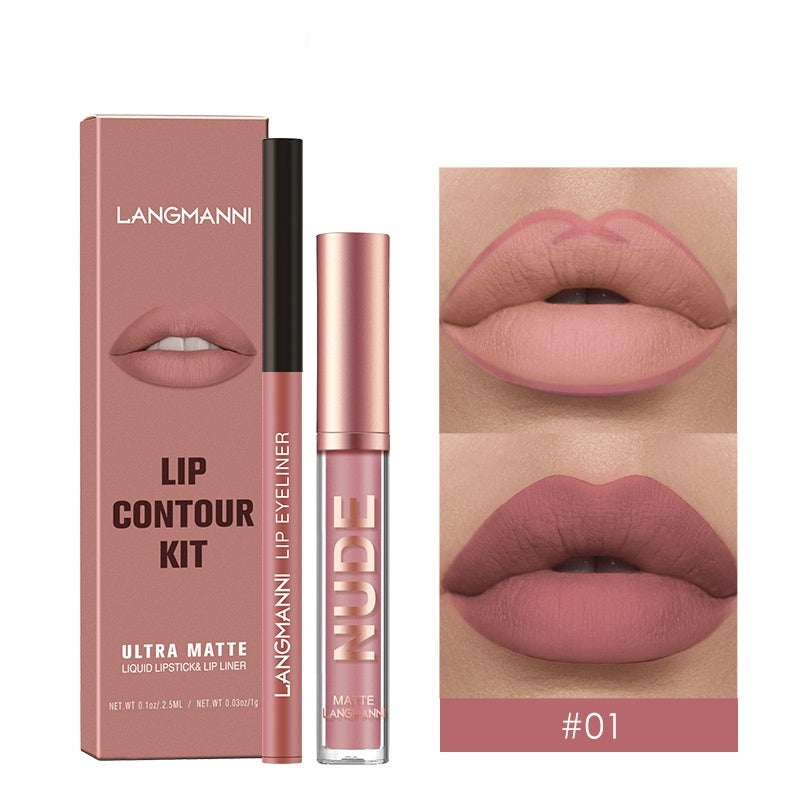 Lip Liner and Matte Lip Gloss Set - No Stain, Multiple Colors