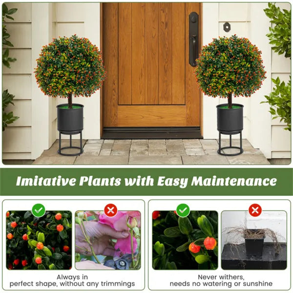 22" Artificial Topiary Ball Tree Set - 2-Pack with Orange Fruits