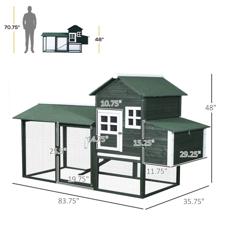 Wooden Chicken Coop with Run and Nesting Box - Outdoor Hen House, Green