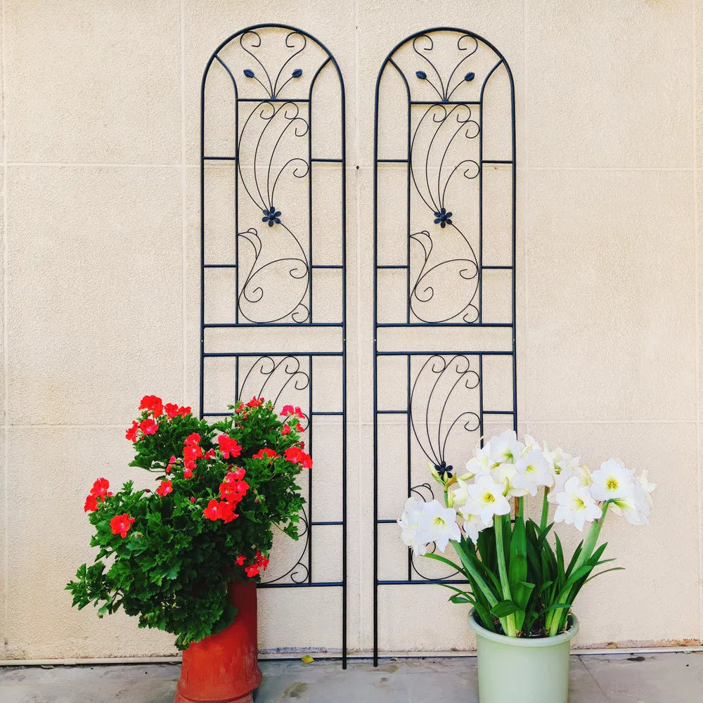 Metal Garden Trellis for Climbing Plants - 86.7" x 19.7" - Black