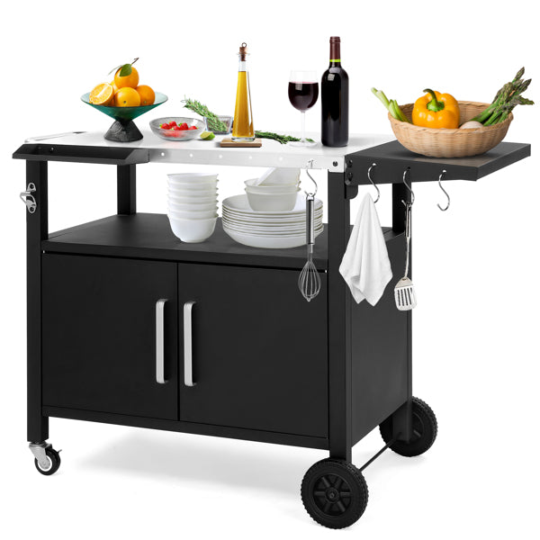 Outdoor Grill Cart with Storage and Wheels - Movable Kitchen Island for BBQ and Patio Dining