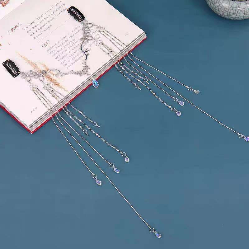 Retro Water Drop Fringed Hairpin - Silver