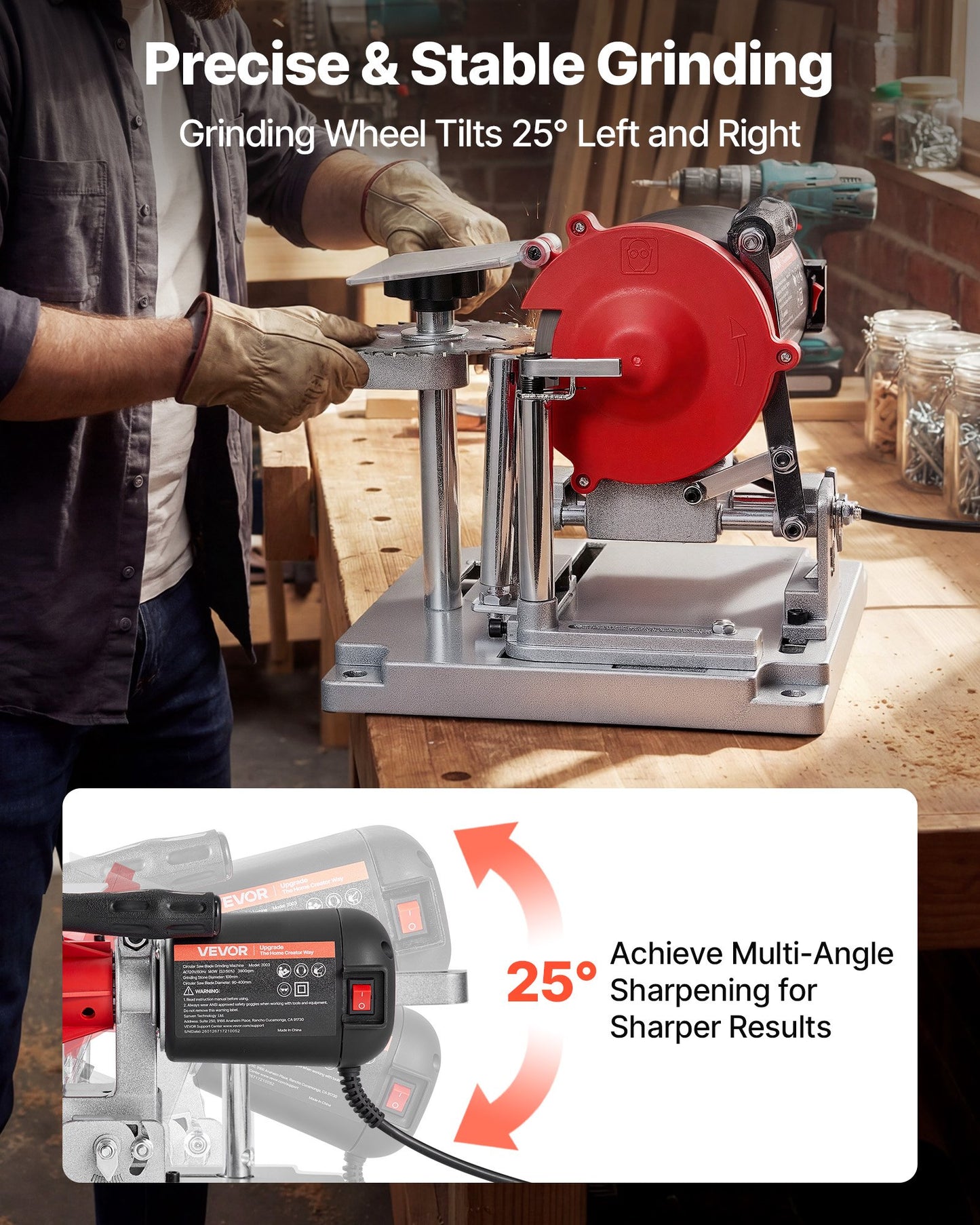 Circular Saw Blade Sharpener 140W Electric Grinder with Ceramic & Diamond Wheels