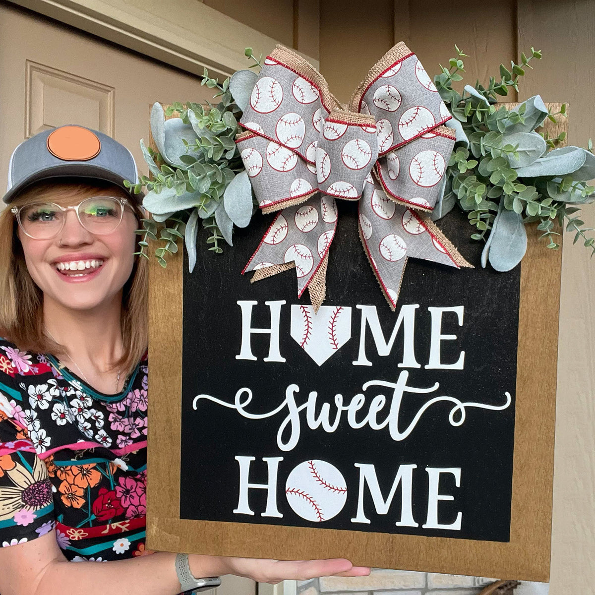 Front Door Summer Decoration Garland - Baseball Floral Wreath for Home & Garden