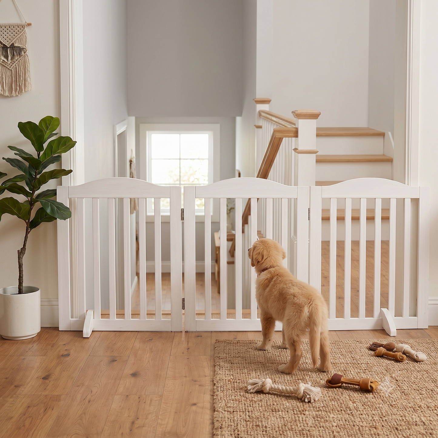 Wooden Foldable Pet Gate for Dogs, 24 Inch 3-Panel Freestanding Fence