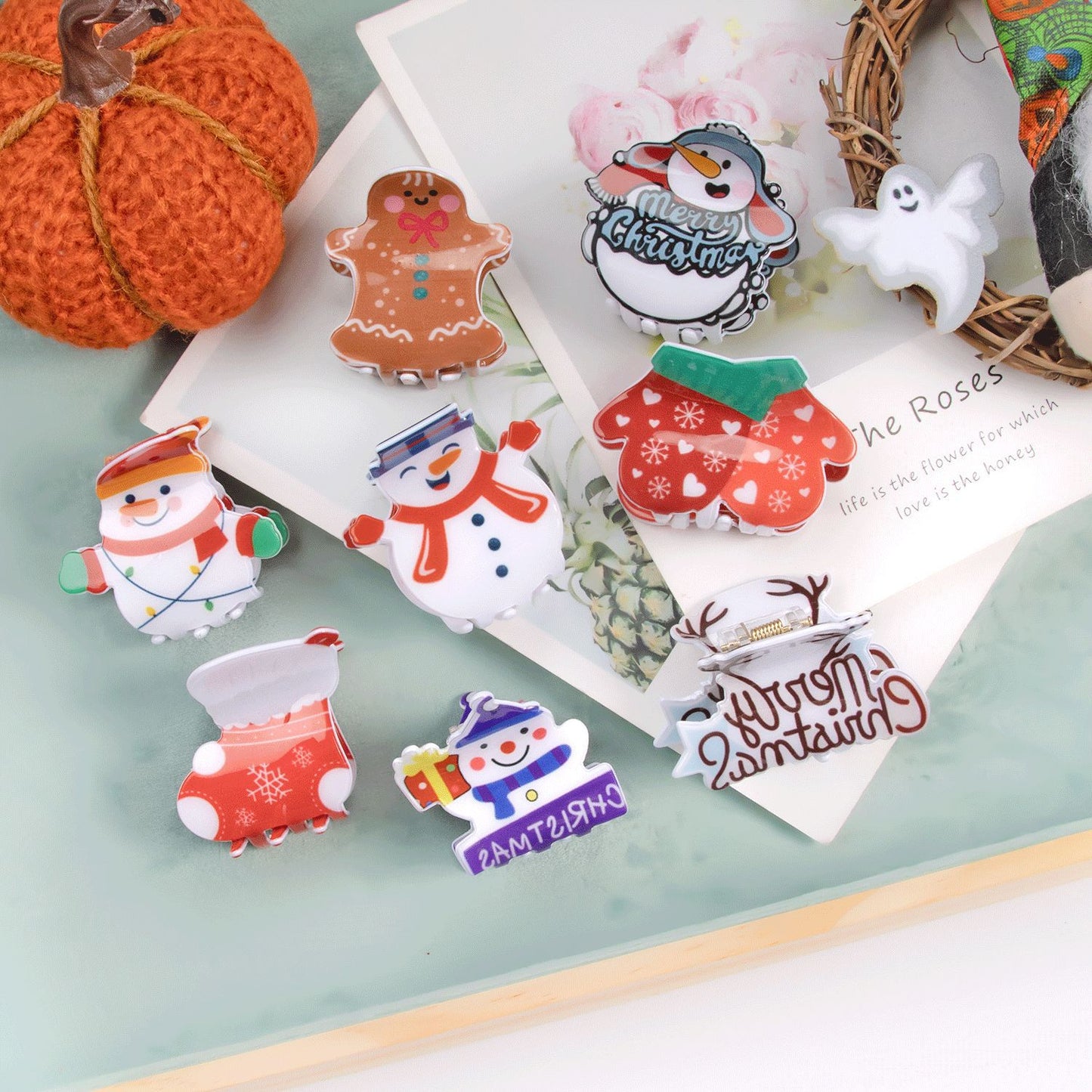 Christmas-Themed Hair Clips Snowman Cookie Hair Accessories for Women