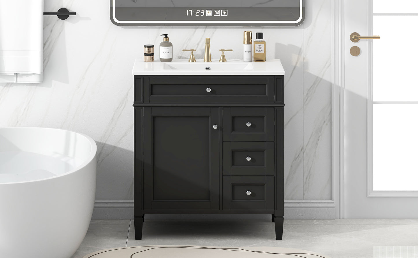 30'' Modern Bathroom Vanity with Sink - Black Storage Cabinet