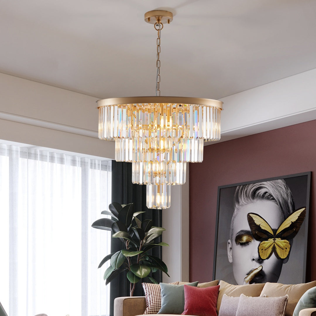 Elegant 4-Tier Golden Crystal Chandelier - 23.6x21.7 inch