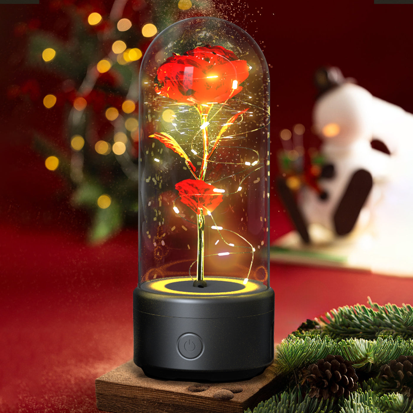 2-in-1 Rose LED Night Light with Bluetooth Speaker - Romantic Glass Decor