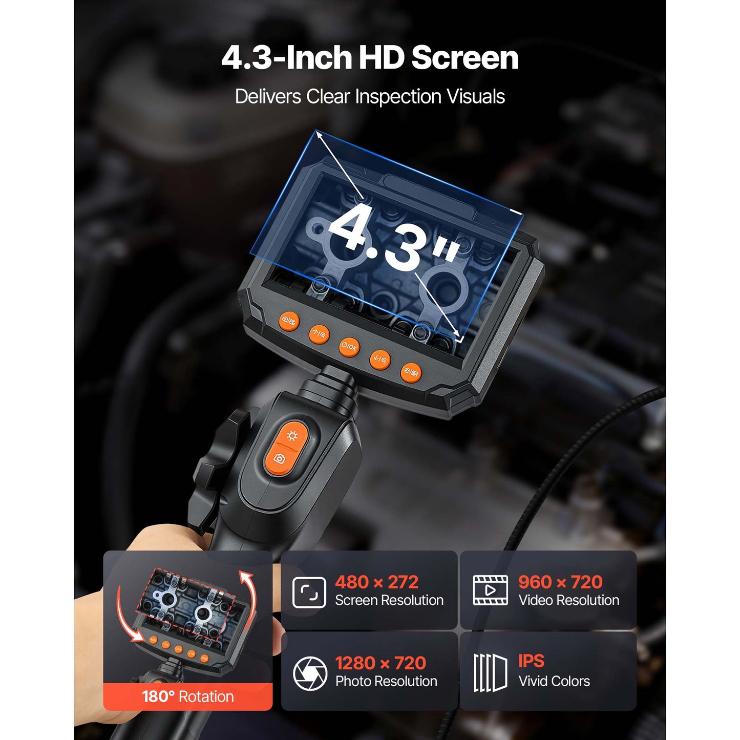 HD Waterproof Endoscope Camera with Light & 8X Zoom for Plumbing & Auto Inspection