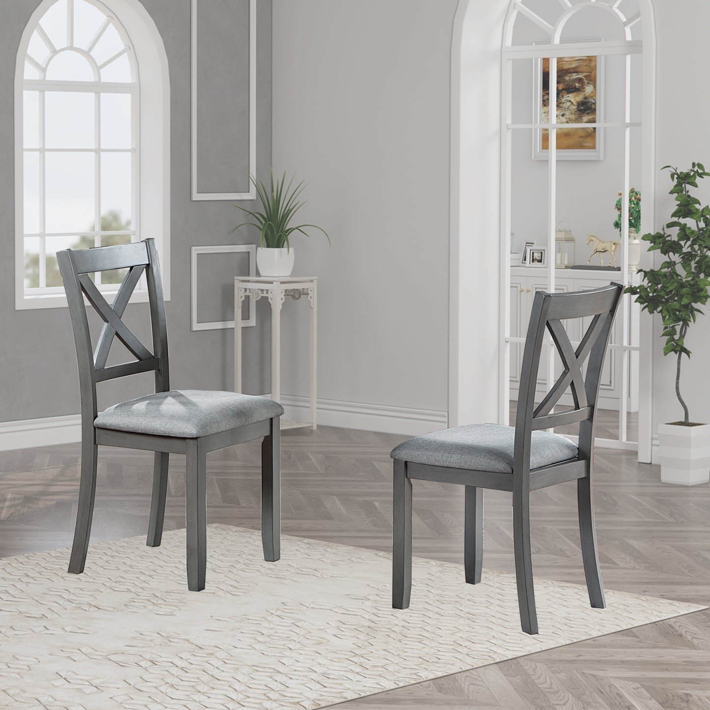 Wooden Dining Chairs Set of 4 - Upholstered Gray Kitchen Chairs