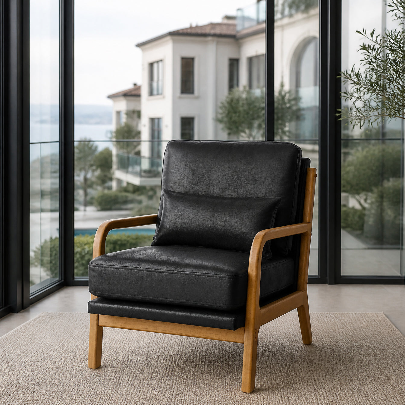 Mid-Century Modern Wooden Lounge Chair - Black