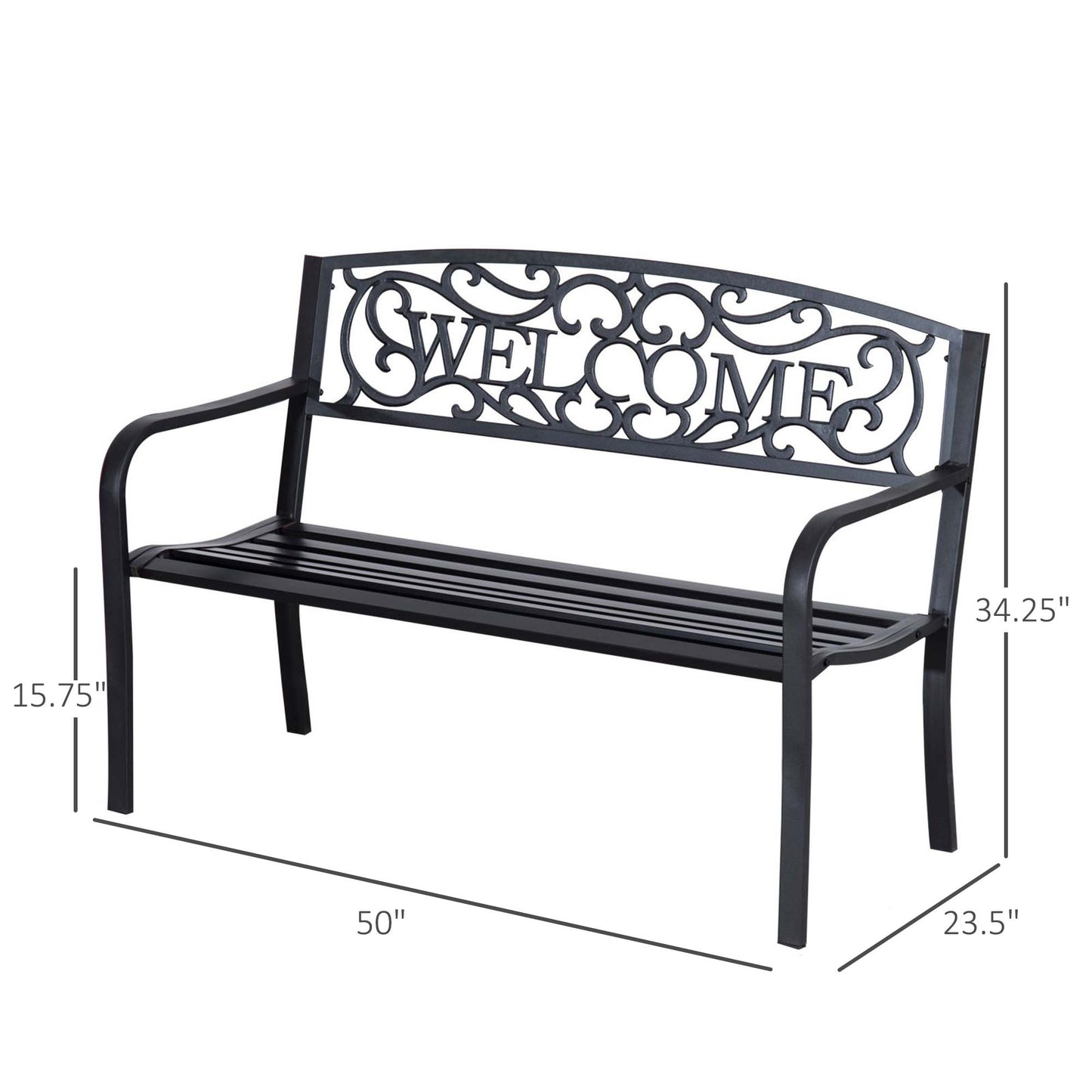 50" Outdoor Garden Bench Loveseat with Decorative Vines - Black