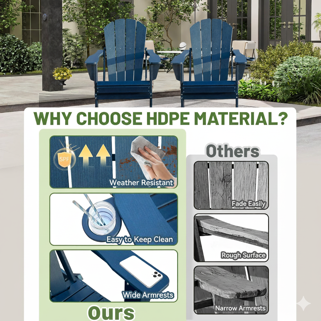 Adirondack Chairs Set Of 2, Plastic Chair, Chairs, HDPE Folding