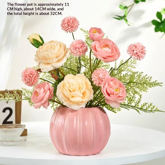 Artificial Flower Decor Bouquet with Vase - Silk Floral Arrangement for Home & Garden