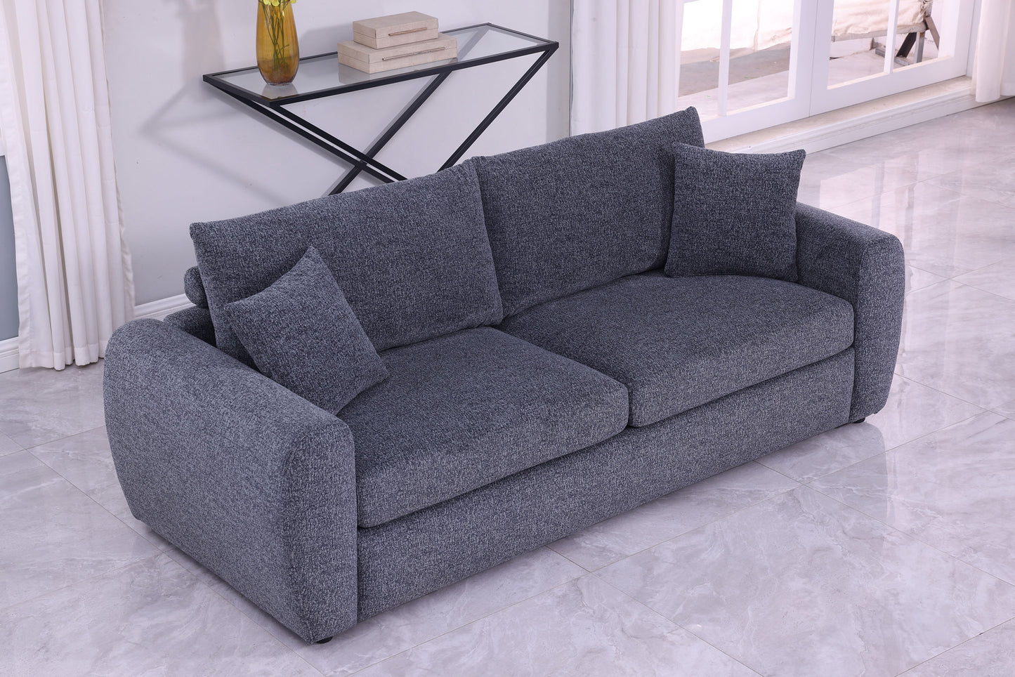 Modern Minimalist 3-Seat Gray Sofa - Comfortable Chenille Design