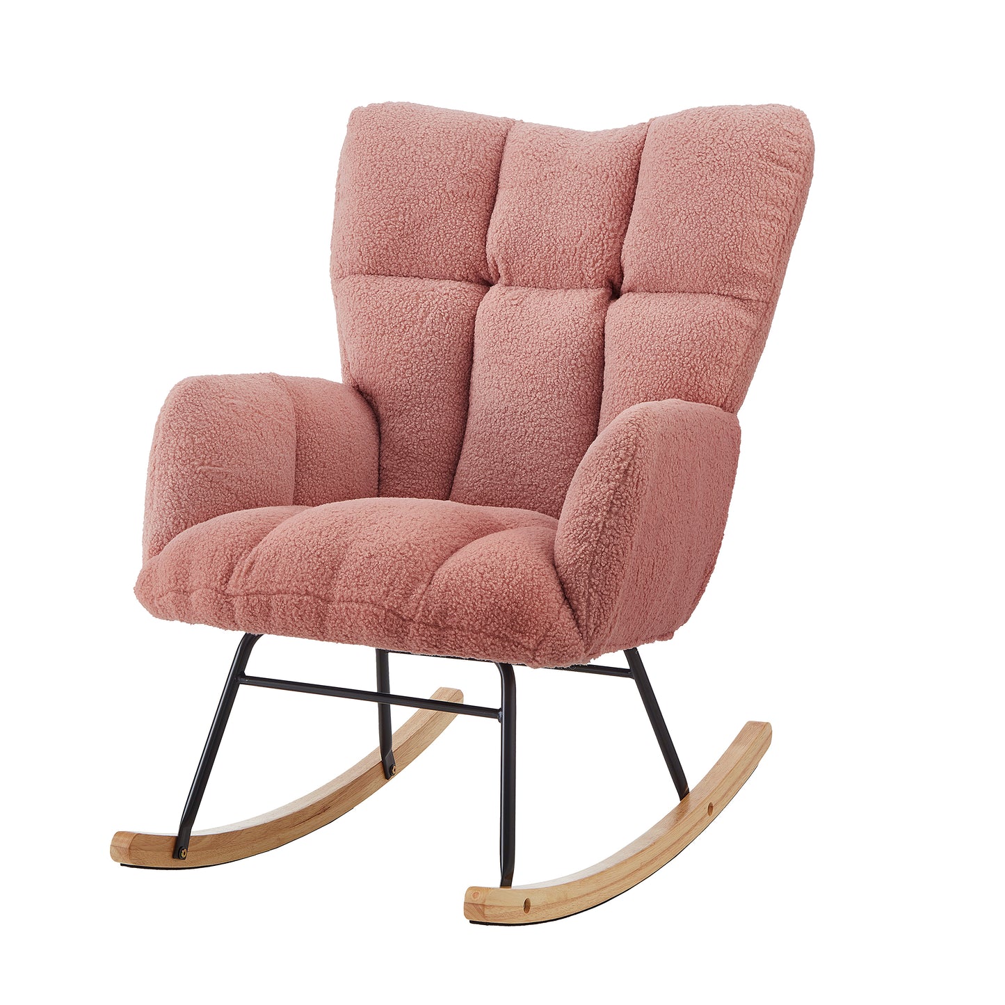 Tufted Upholstered Teddy Fabric Rocking Chair - Pink