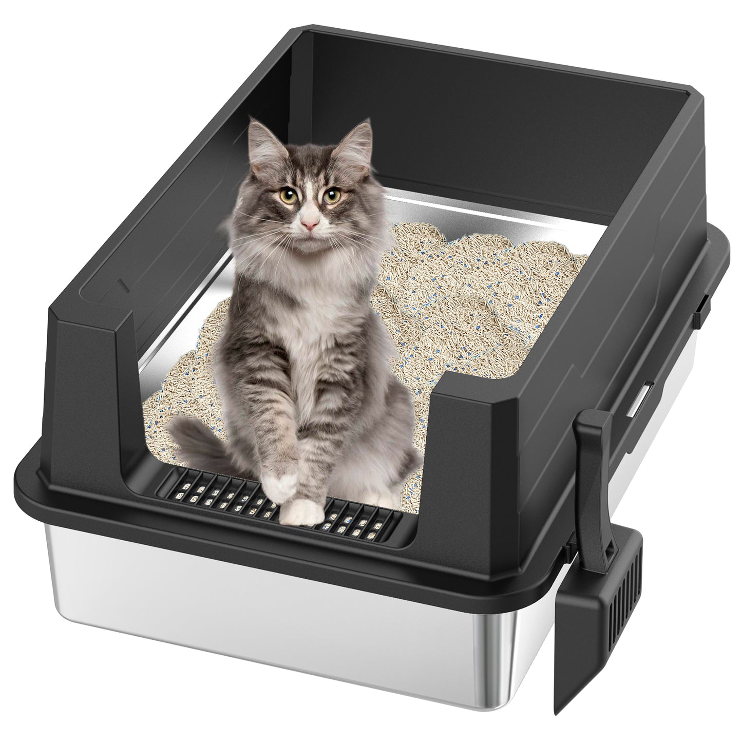 Stainless Steel Cat Litter Box Large No Cover Odor-Resistant Durable