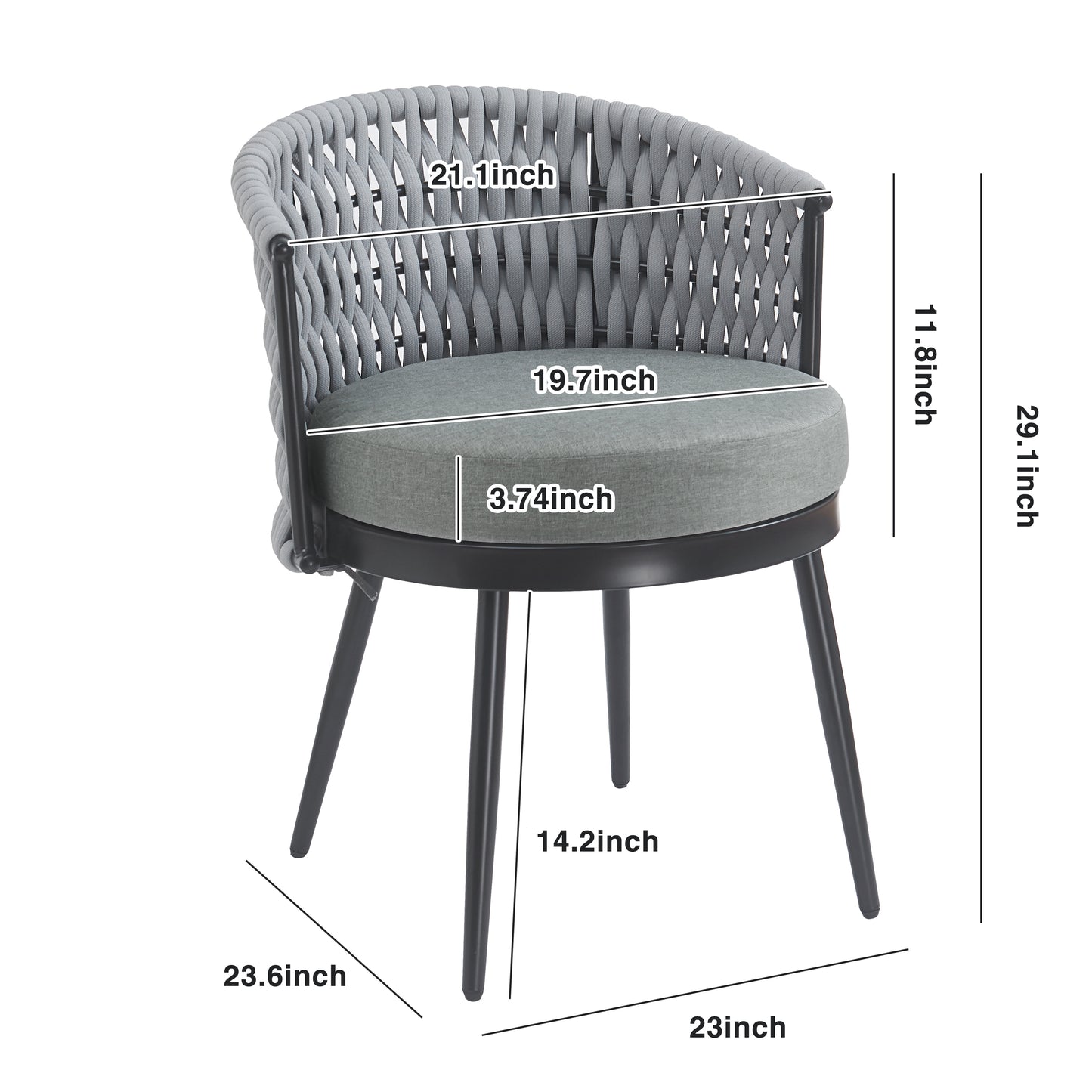 Outdoor Dining Chair-Metal & Rope With Light Gray Cushion Patio