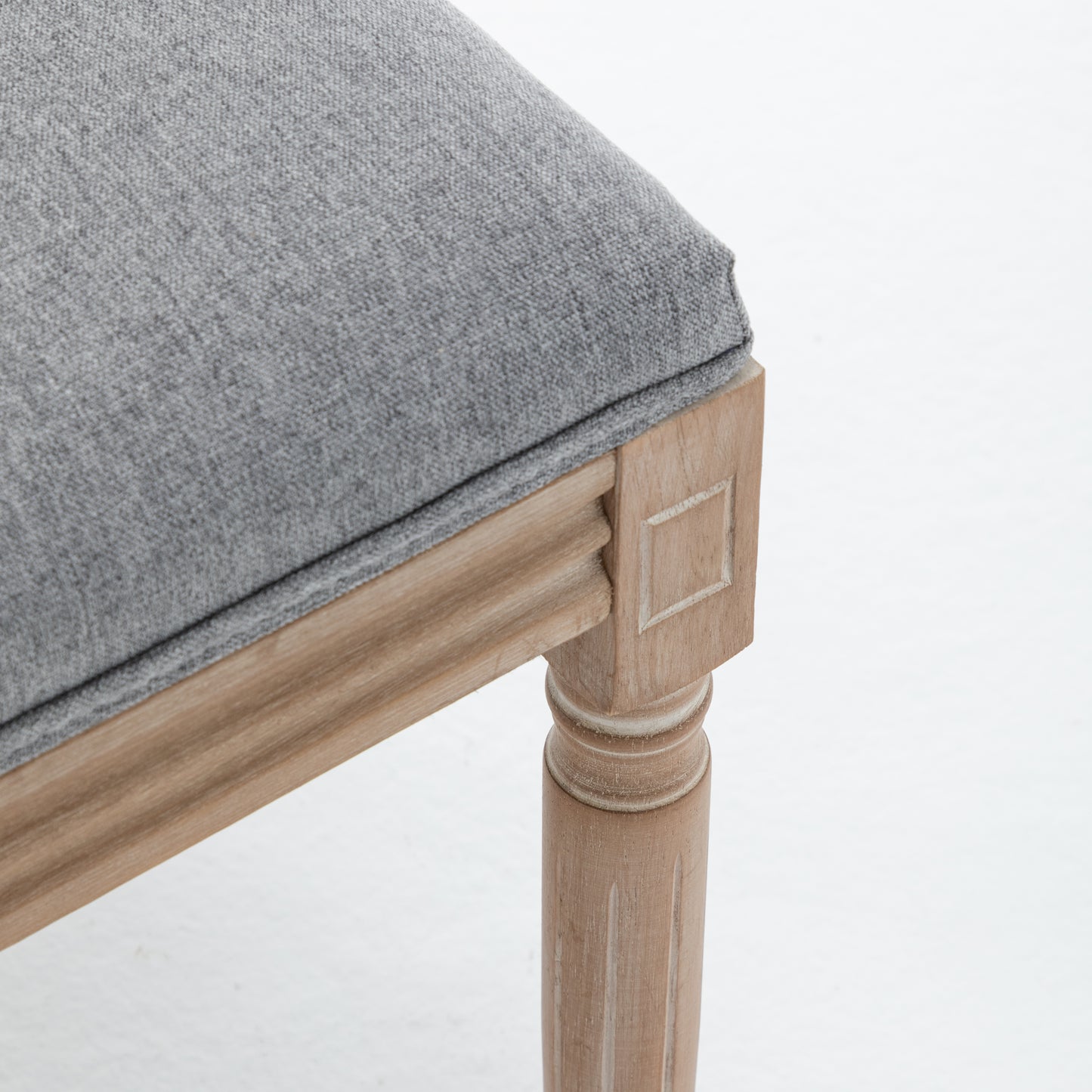Farmhouse Dining Chairs Set of 2 - Grey Cushioned Linen Seat