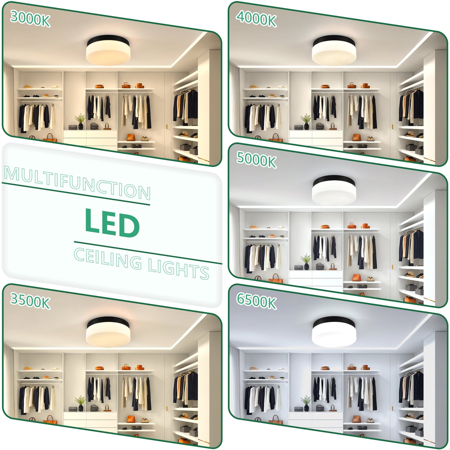 24W LED Flush Mount Ceiling Light Fixture - 12 Inch Round Lamp