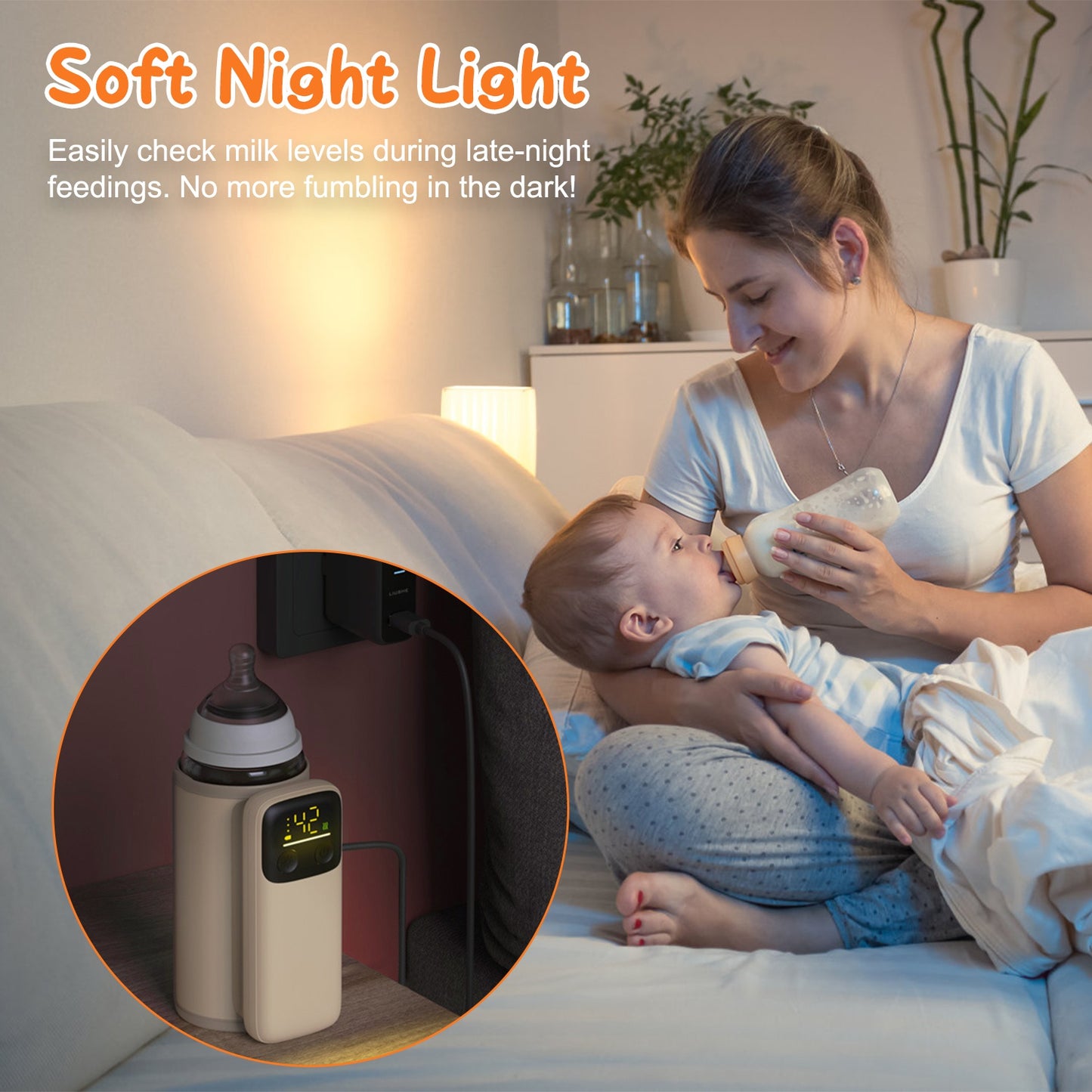Portable Baby Bottle Warmer with Night Light - Travel & Home Use, 6 Heating Levels