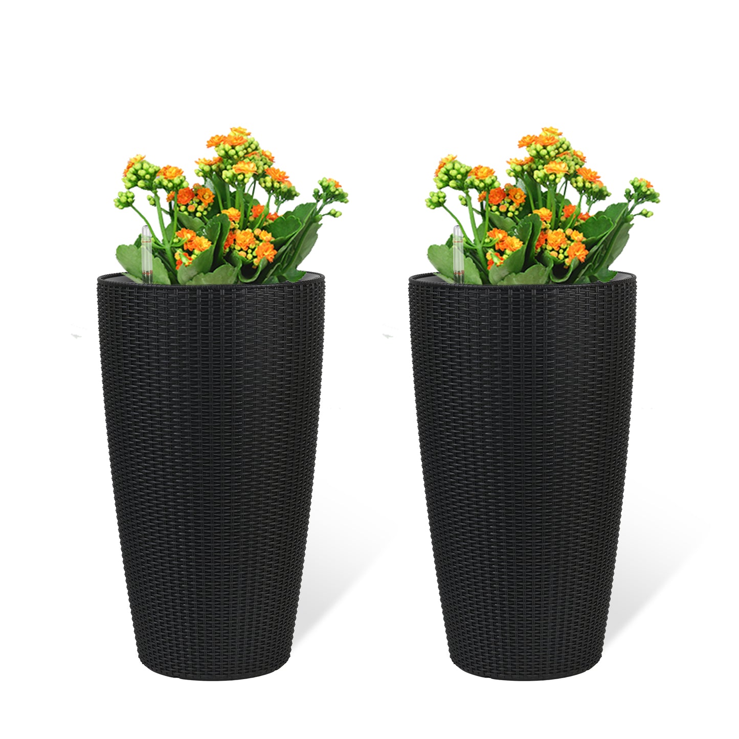 Set Of 2 Faux Rattan Tall Planters Outdoor Indoor Large With Water