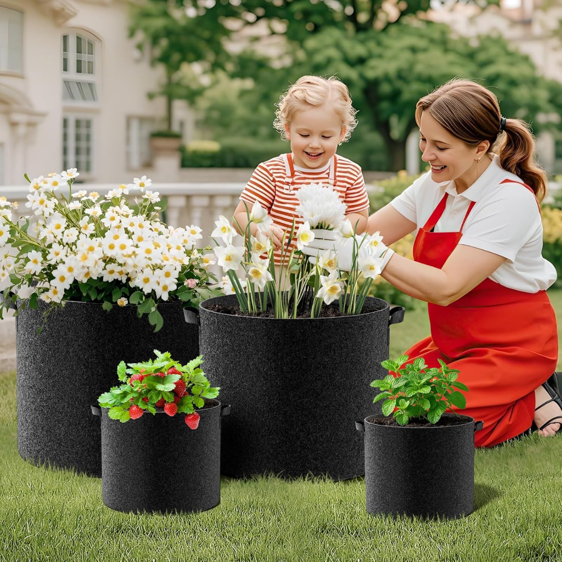 4 Pack 10 Gallon Fabric Grow Bags with Handles - Garden Planting Pots