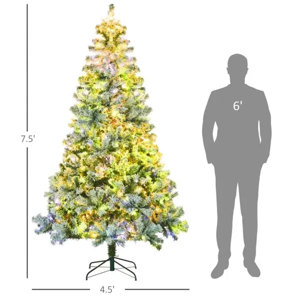 7.5 Ft Pre-Lit Christmas Tree with Snow - Green