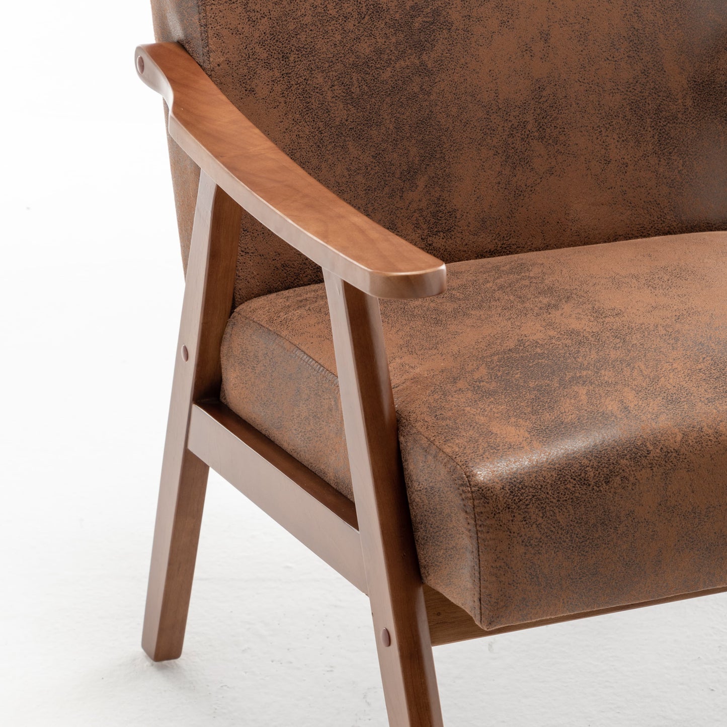Mid-Century Modern Accent Chair with Solid Wood Frame - Brown