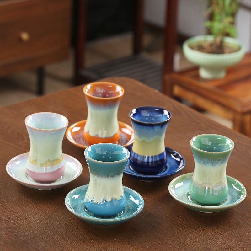 Chinese Ceramic Tapered Handled Tea Cup with Saucer - 125ml