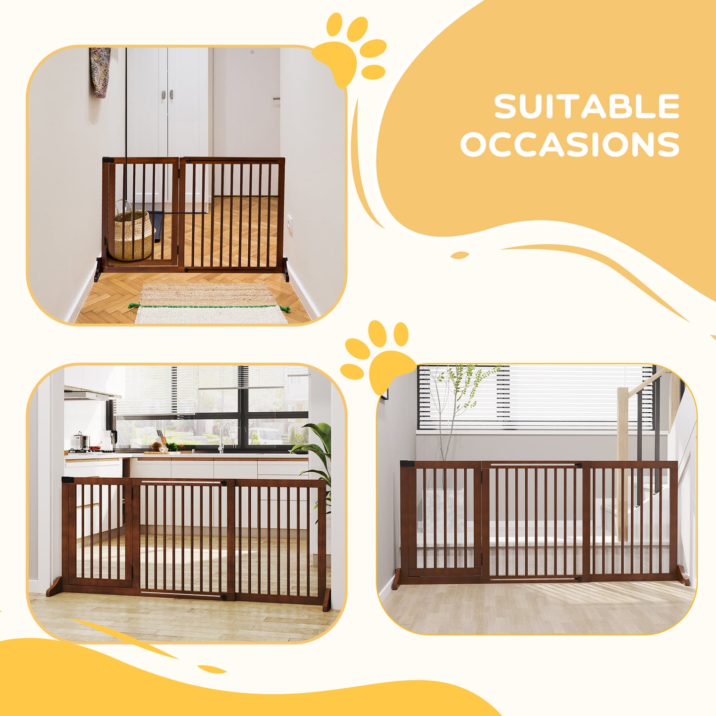 Adjustable Wooden Pet Gate with Lockable Door - 3 Panels, Brown