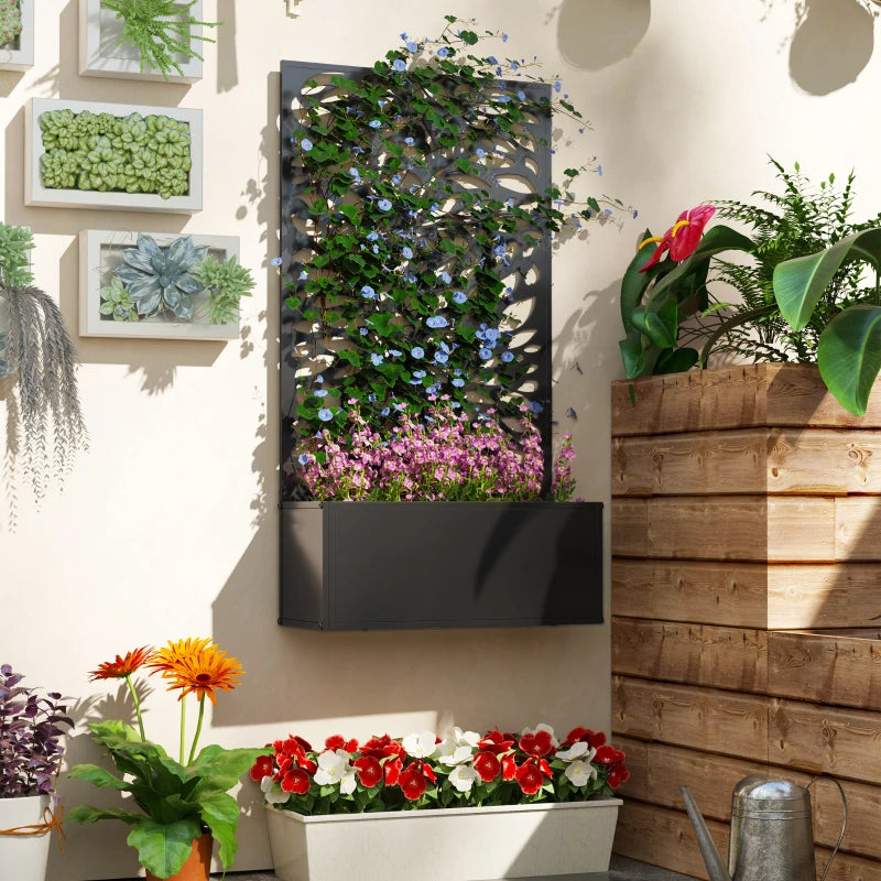 Metal Garden Bed with Trellis - Freestanding or Wall-Mounted Flower Bed for Climbing Plants