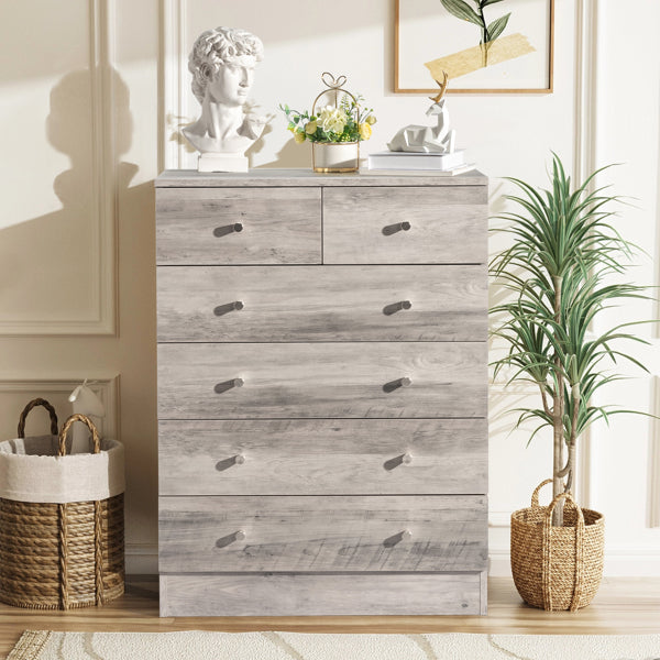 5-Drawer Chest with Matte Gold Handles - Gray Particle Board