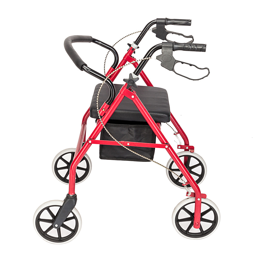 Adjustable Rollator Walker with Padded Seat - Red & Black