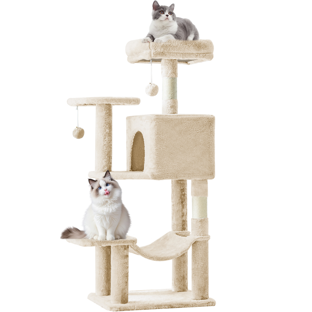44-Inch Multi-Level Cat Tree Tower with Scratching Posts, Platforms & Hammock