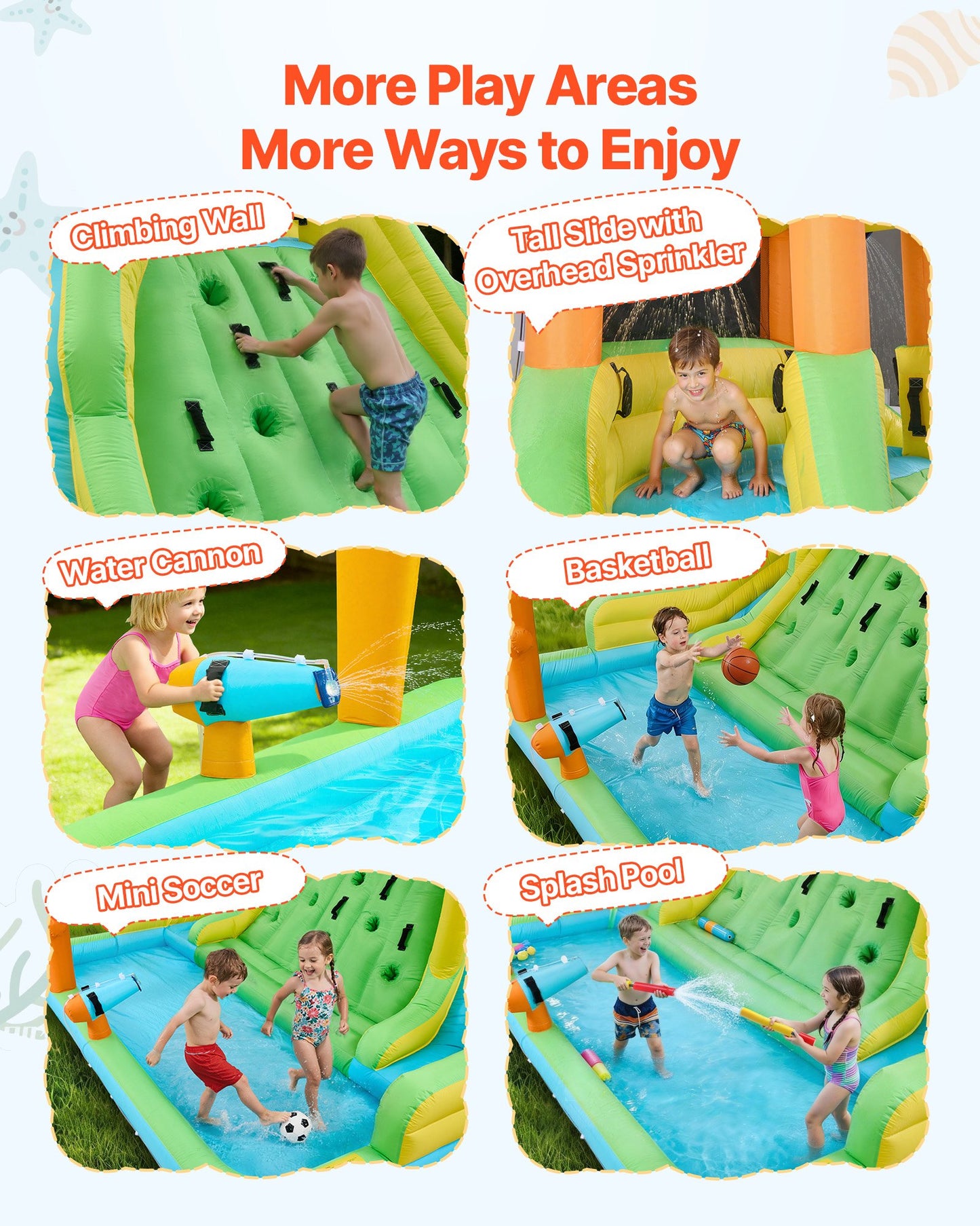Inflatable Water Slide Bounce House with Climbing Wall and Double Slides - 13.3x11.4ft, Kids Outdoor Play
